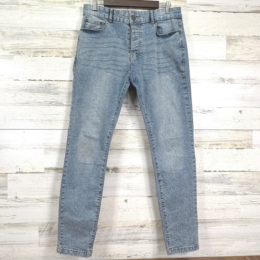 BoohooMAN Mens Light Wash Acid Wash Slim Fit Denim Jeans Size 32x30‎